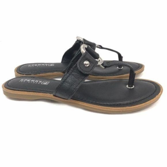 Sperry Shoes - Sperry Black Leather Thong Sandals Carolina